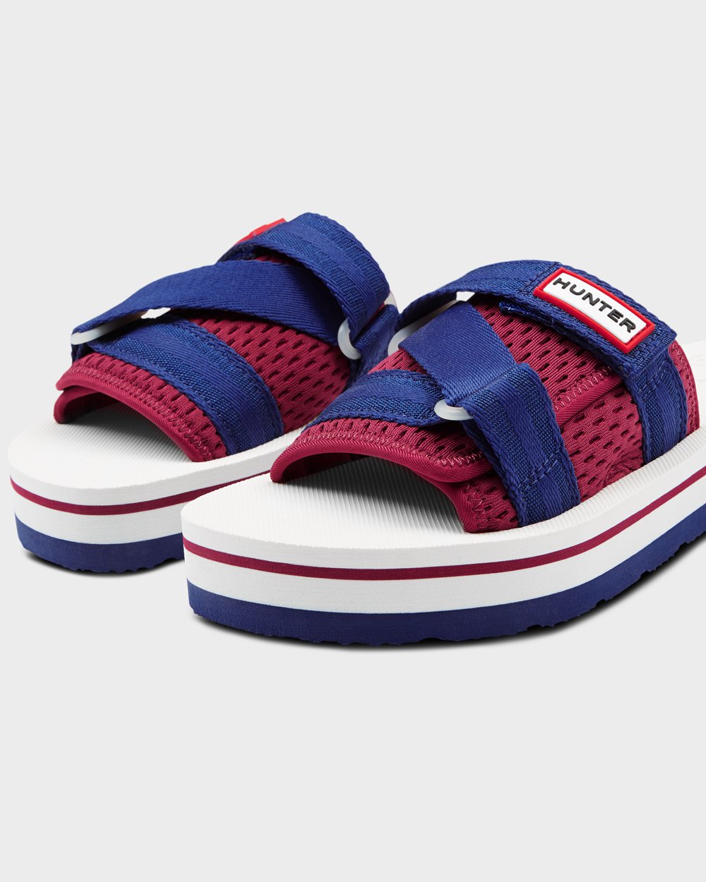 Womens Hunter Slides White/Red/Blue - Original Flatform Beach - 1352709-MF